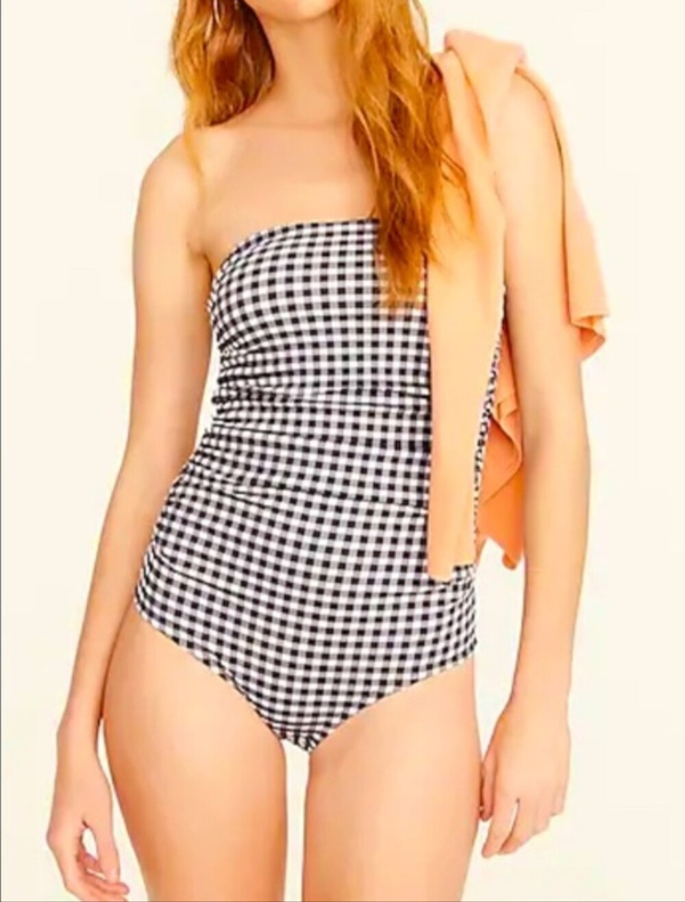 J. Crew Gingham Ruched Bandeau One Piece Swimsuit